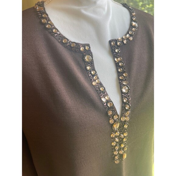 Talbots Silk Sweater Plus Size Petite Brown Beaded Tight Knit - Picture 2 of 12